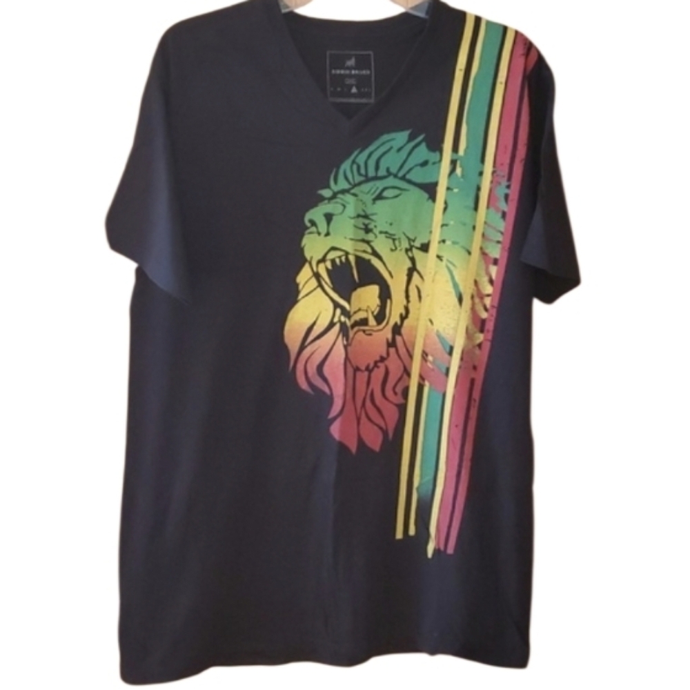 Riddim Driven Black Reggae Rasta Lion Short Sleeve T-Shirt‎ Size XL Jamaica